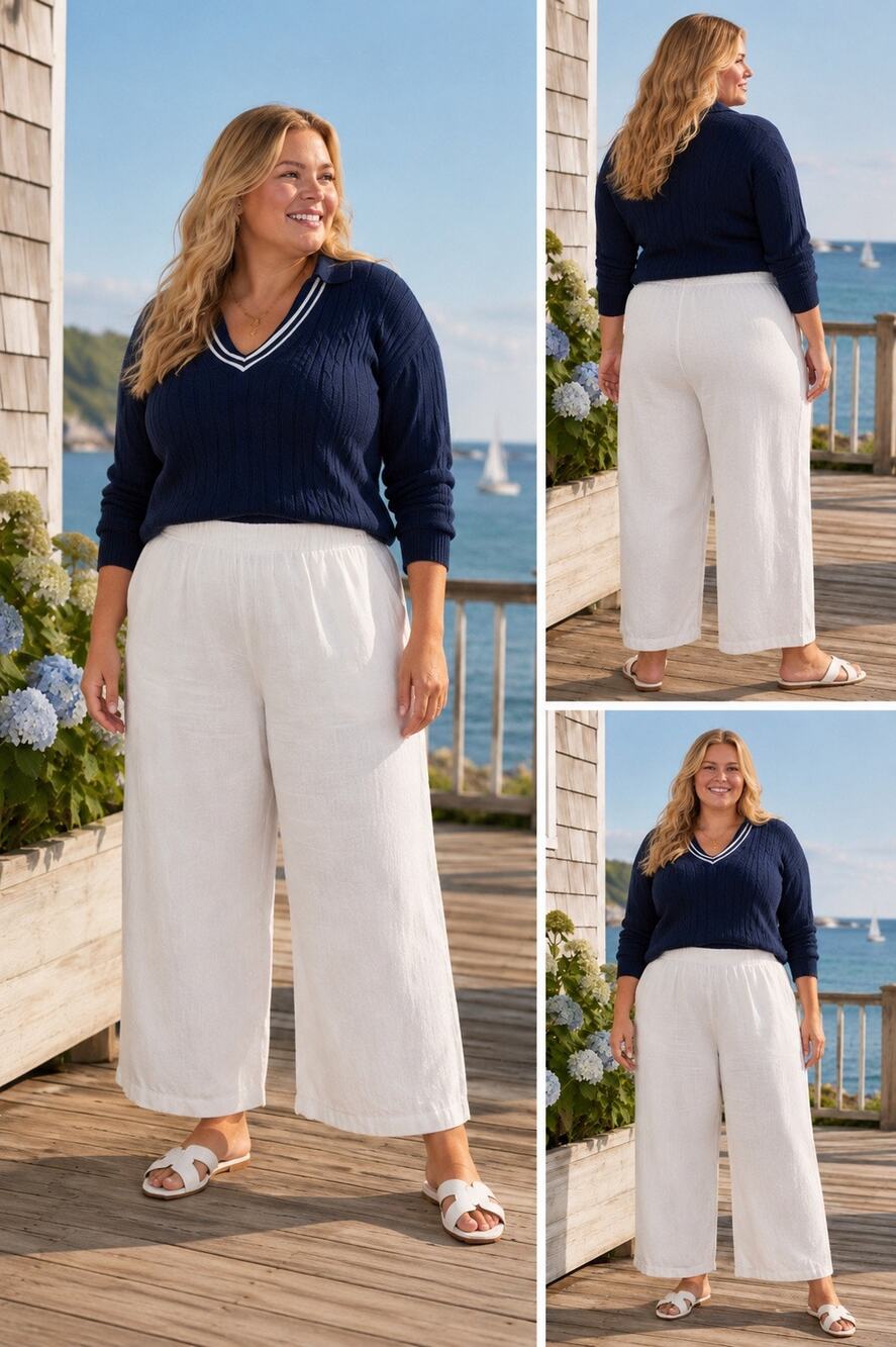 Hot Cotton linen White Pants Women’s Flowy Lagonlook Size 2x